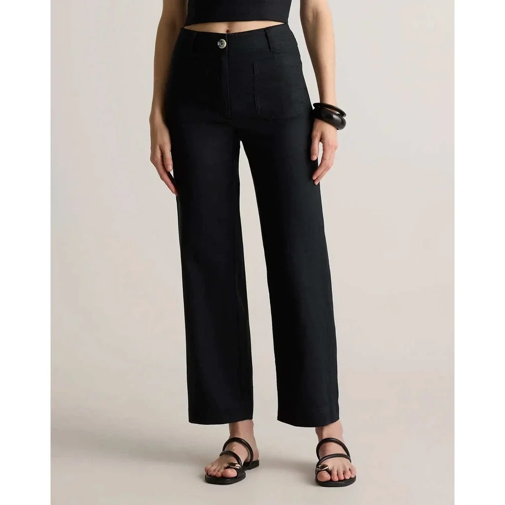 Quince European Linen patch pocket wide leg pants black size 4 NWT